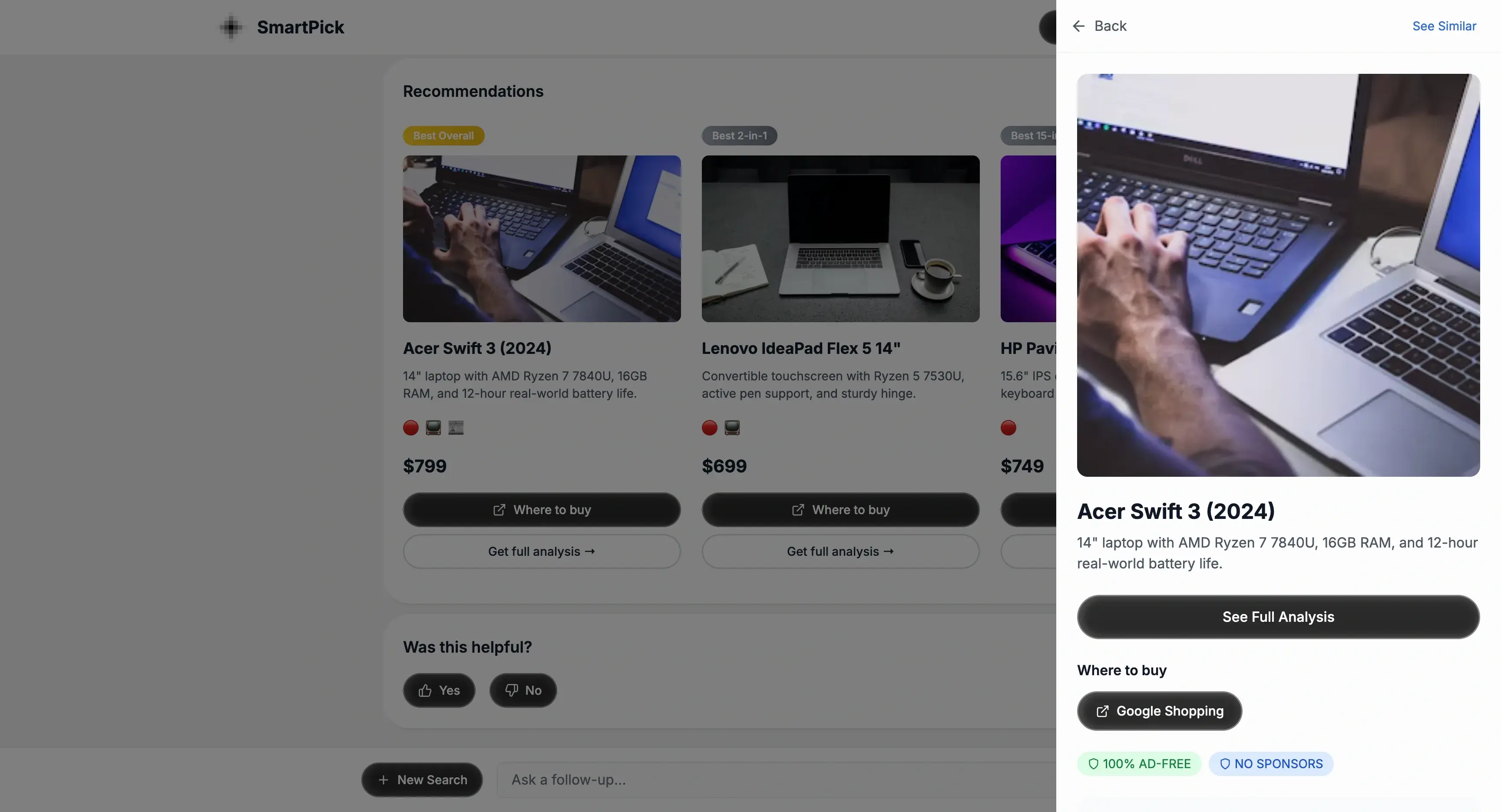 SmartPick detail modal