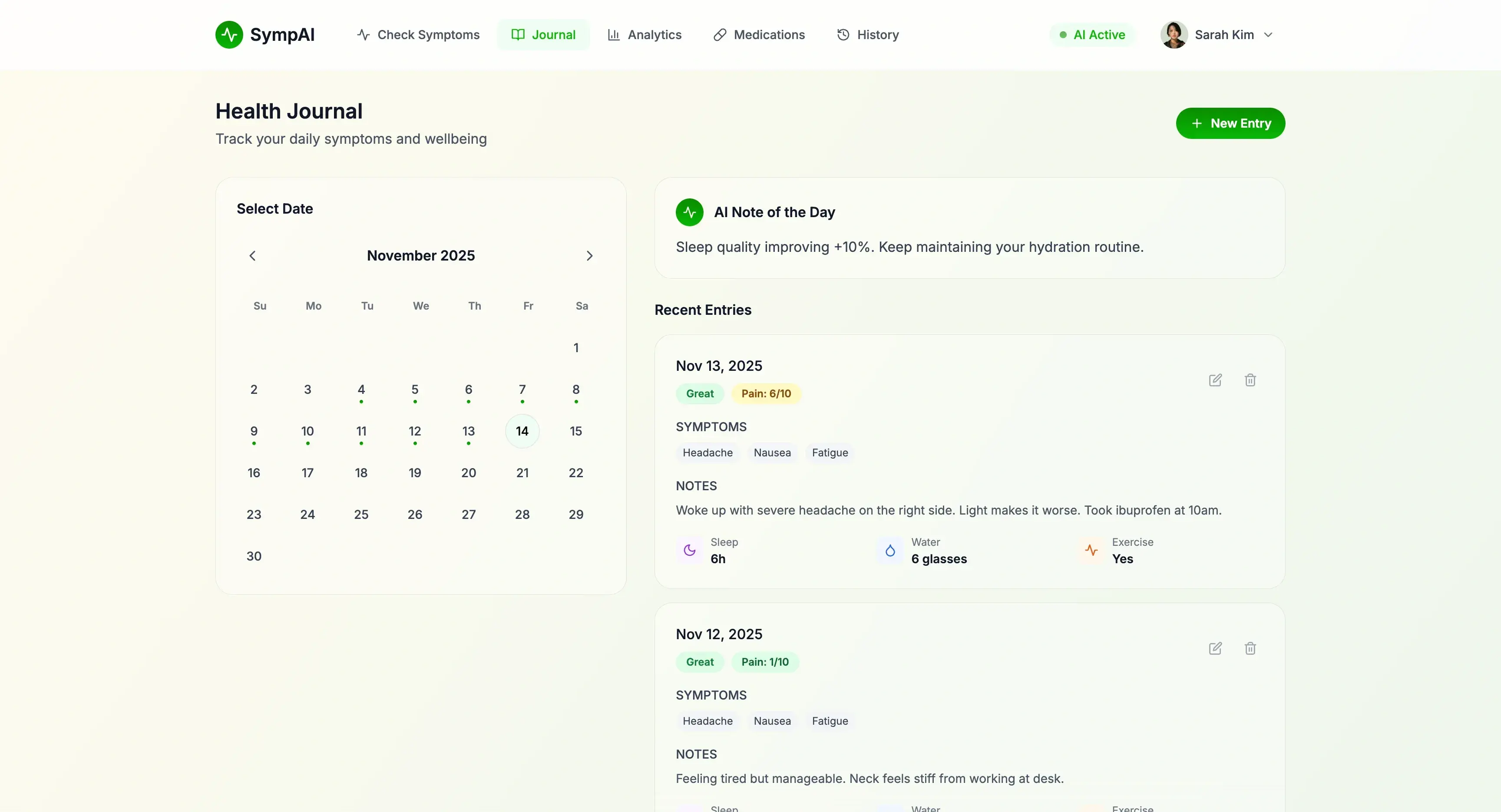 SympAI rotating health insights
