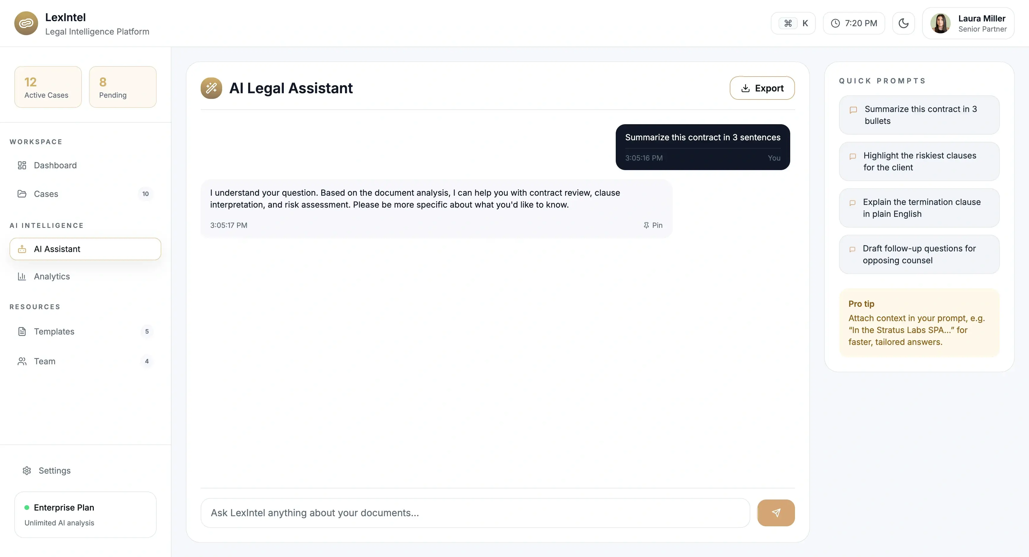 LexIntel analytics dashboard