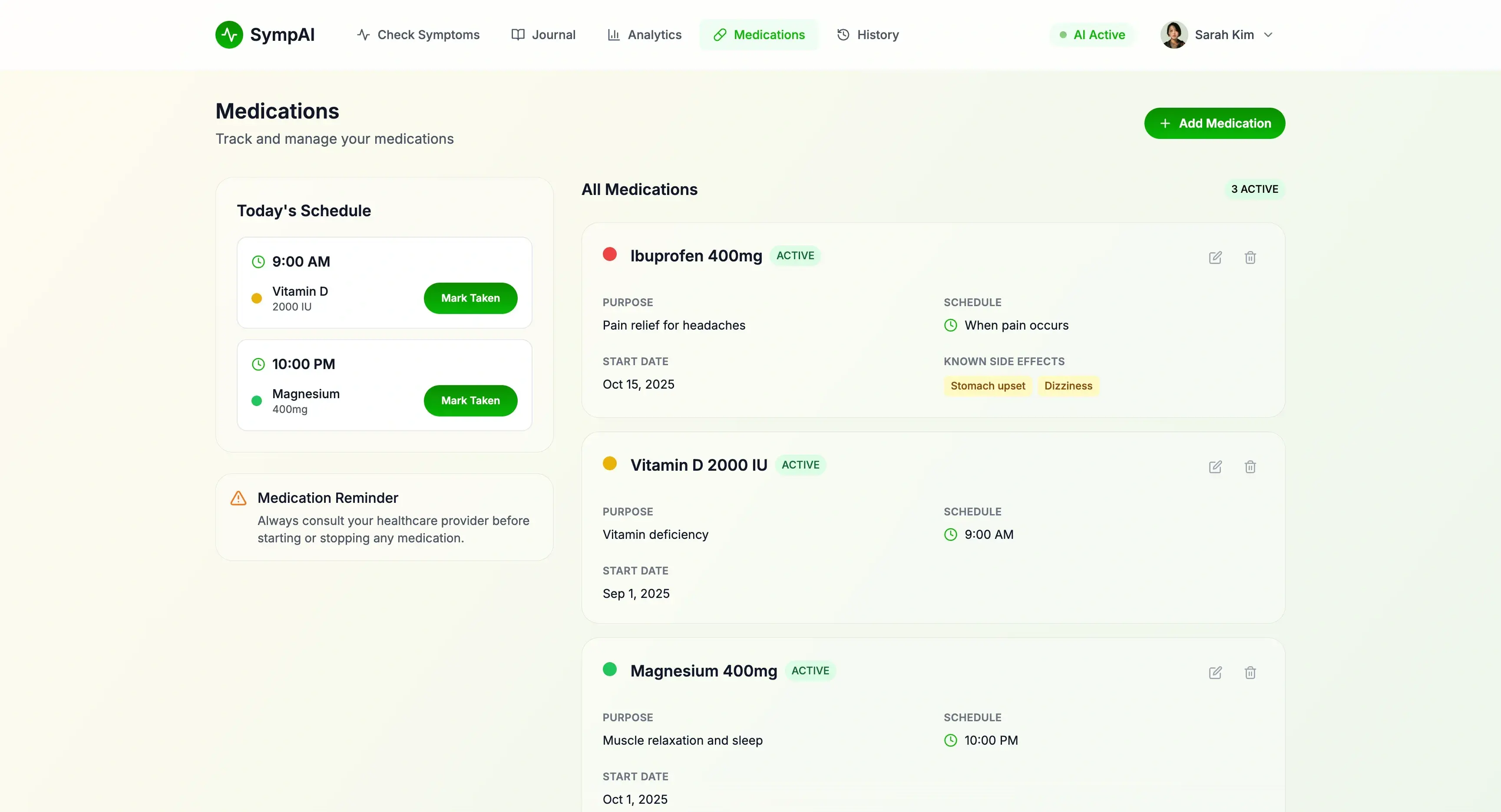 SympAI wellness journal