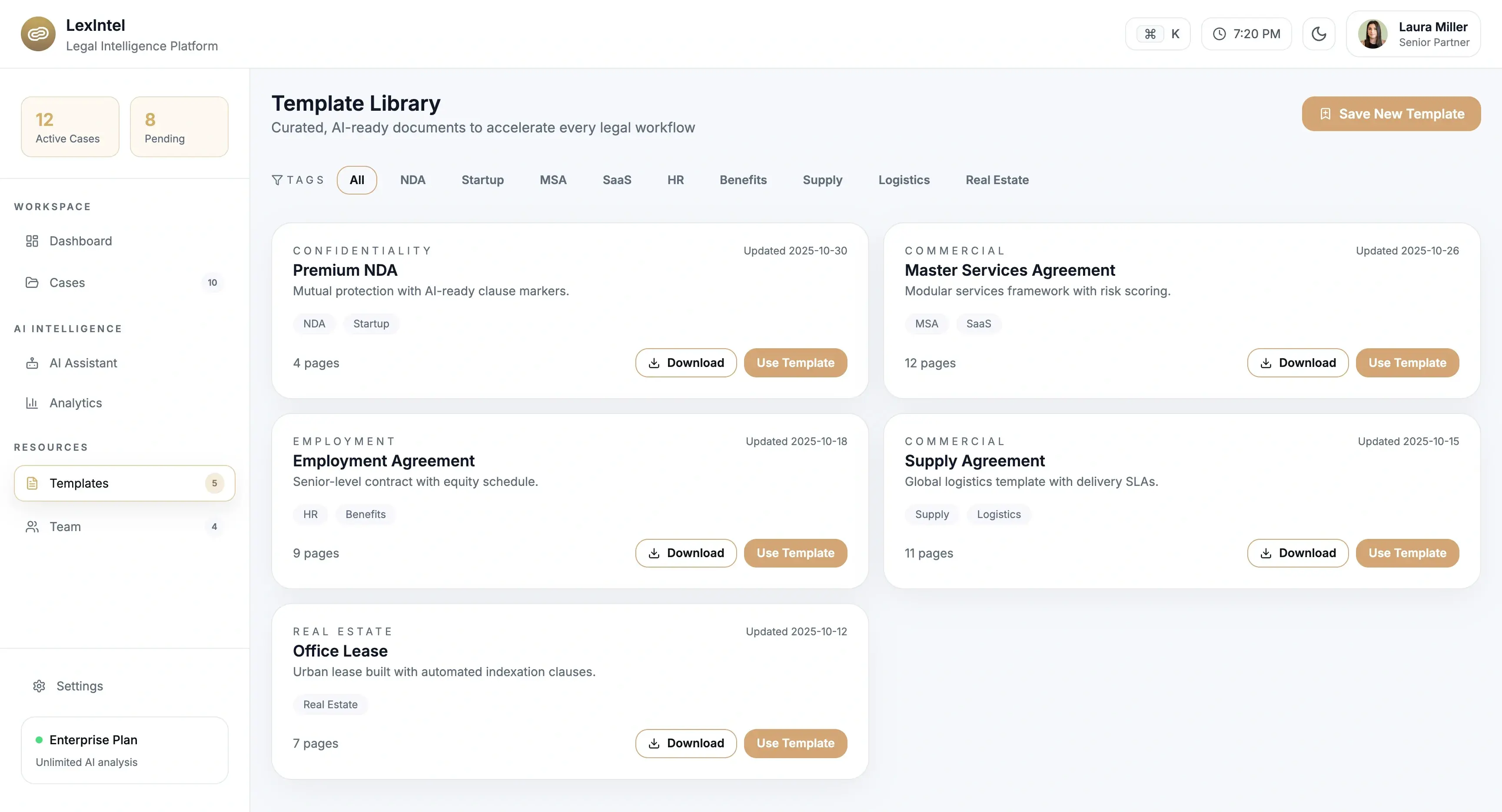 LexIntel light + dark UI
